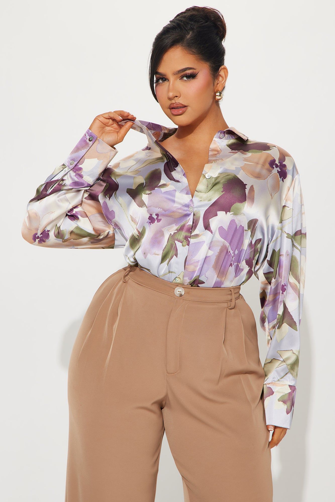 Lily Satin Shirt - Lavender/combo sold by Fashion Nova product image thumbnail 4