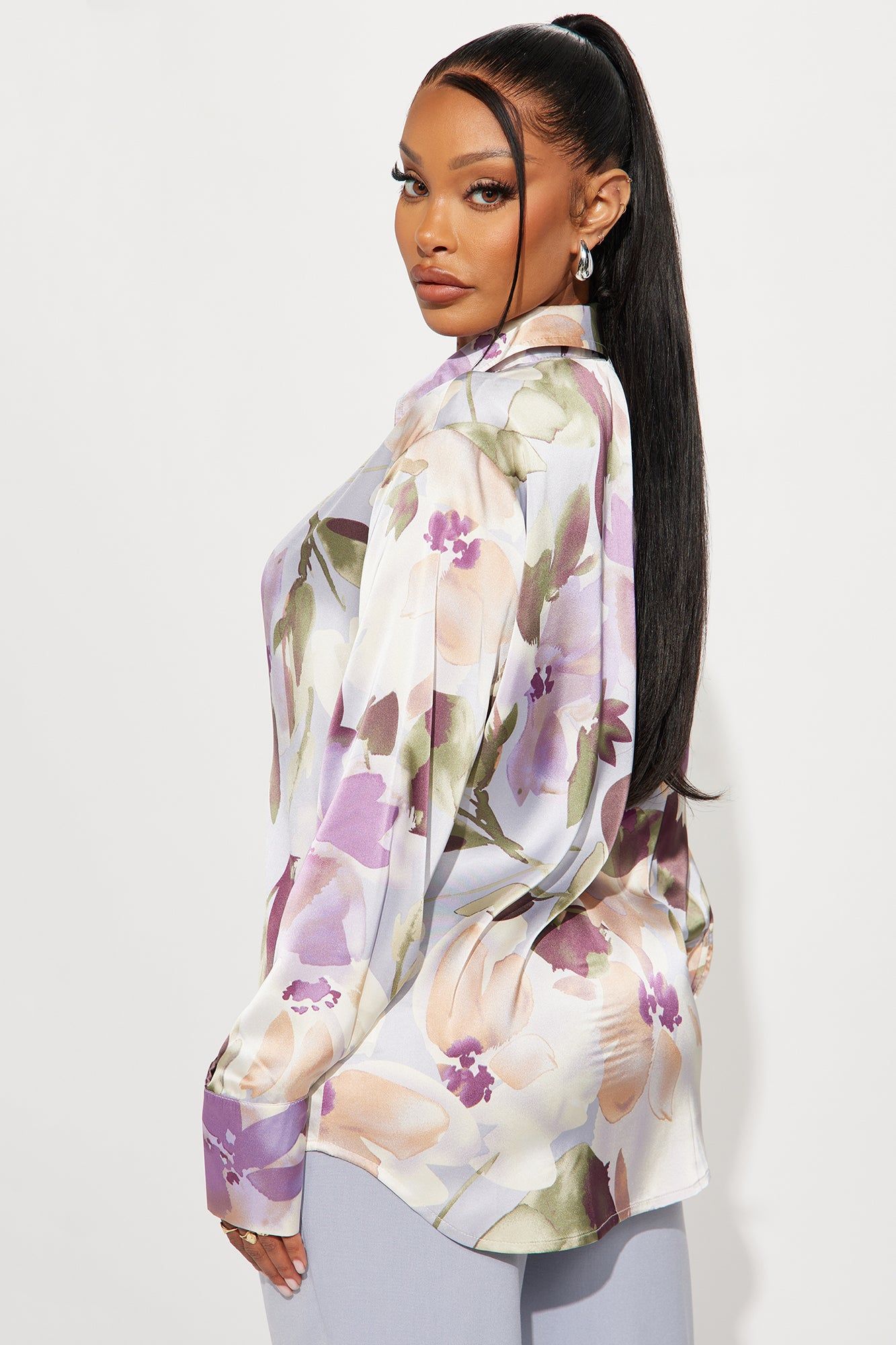 Lily Satin Shirt - Lavender/combo sold by Fashion Nova product image thumbnail 3
