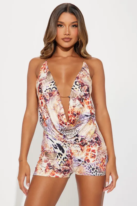 Pack Up And Go Romper - Taupe/combo sold by Fashion Nova