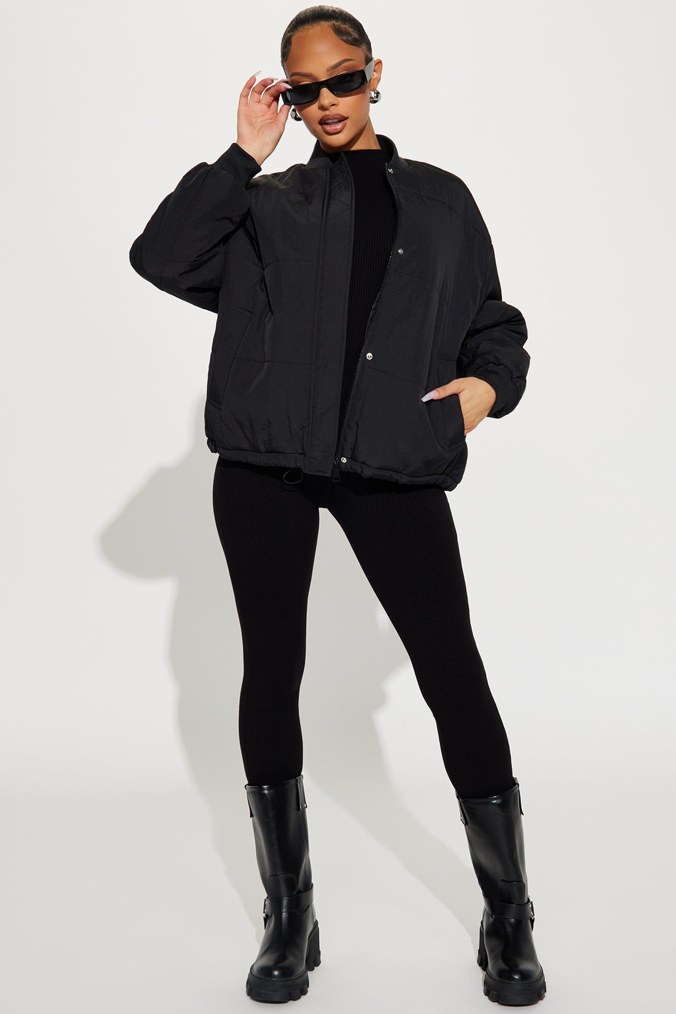 Riley Quilted Bomber Jacket - Black sold by Fashion Nova