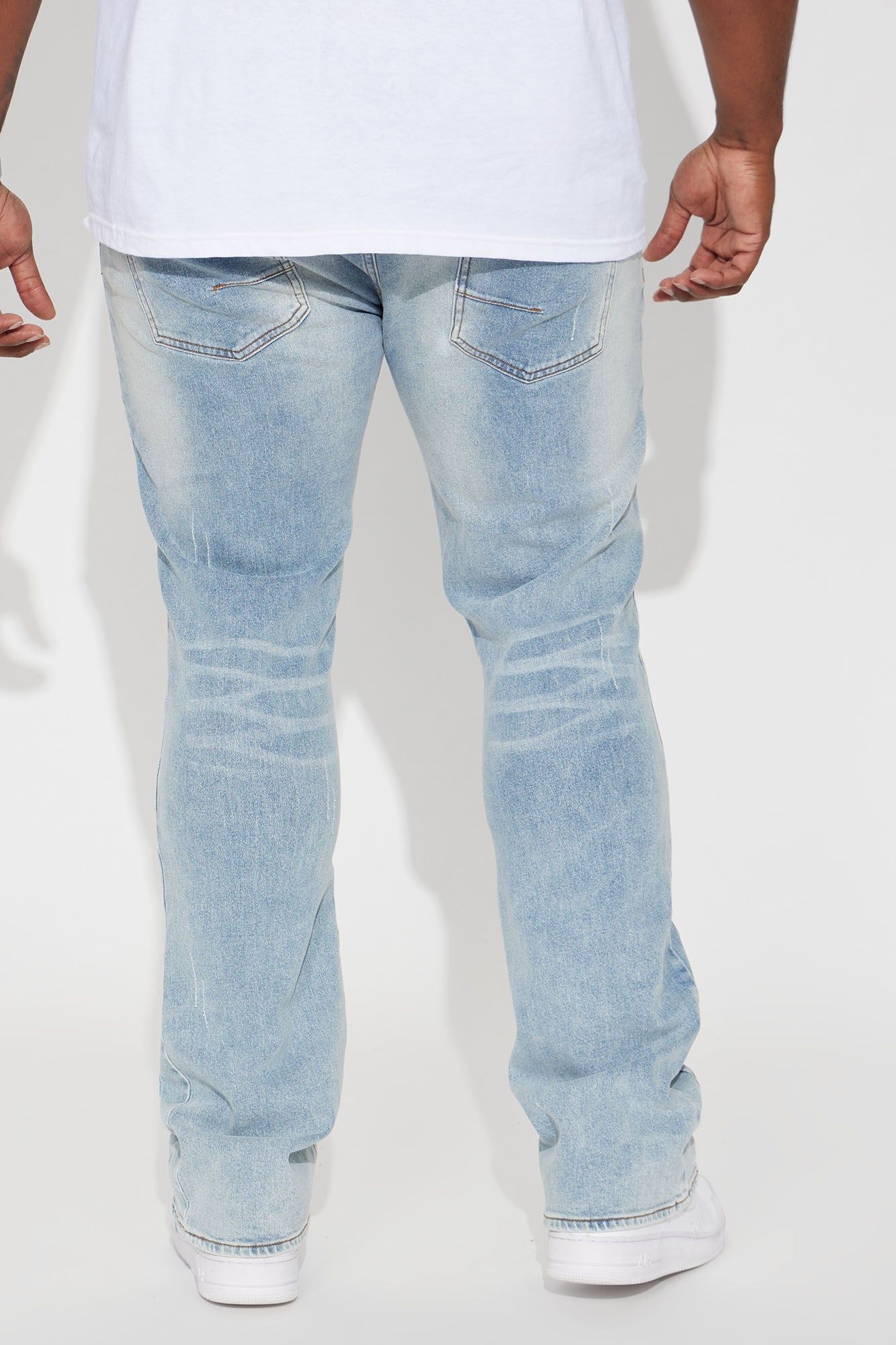 Come Up Ripped Stacked Skinny Flared Jeans - Vintage Blue Wash sold by Fashion Nova product image thumbnail 7