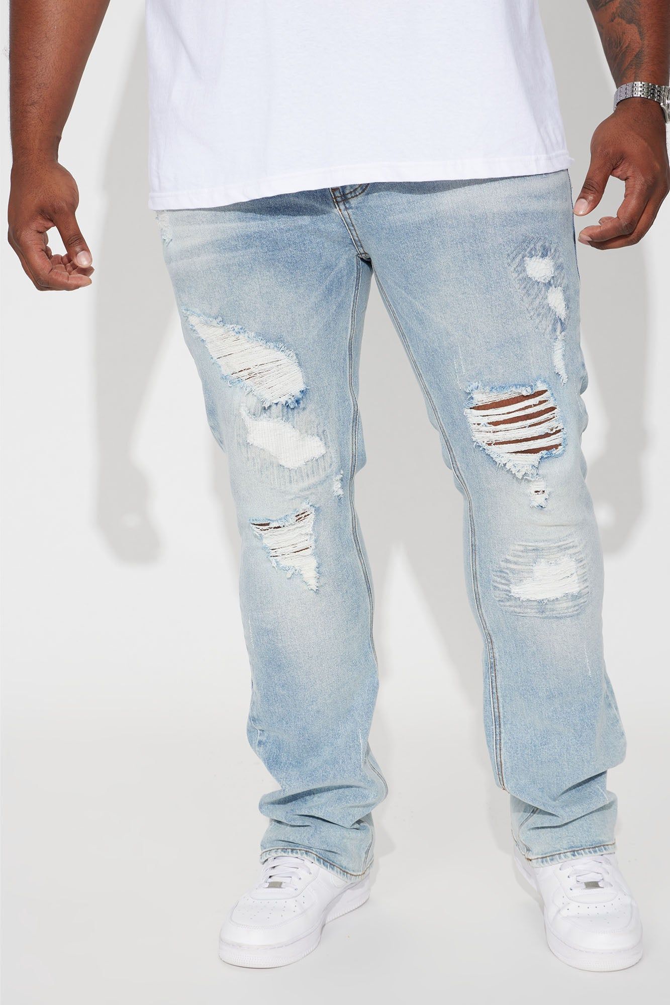 Come Up Ripped Stacked Skinny Flared Jeans - Vintage Blue Wash sold by Fashion Nova product image thumbnail 2