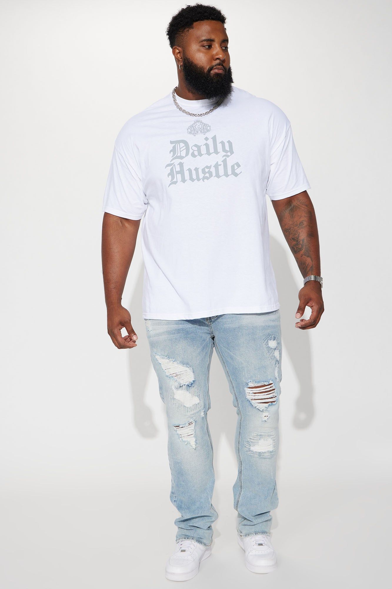 Come Up Ripped Stacked Skinny Flared Jeans - Vintage Blue Wash sold by Fashion Nova product image thumbnail 6