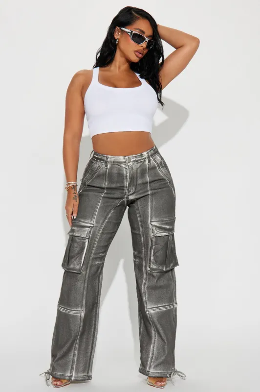Take It Back Coated Wide Leg Jogger - White/Black sold by Fashion Nova
