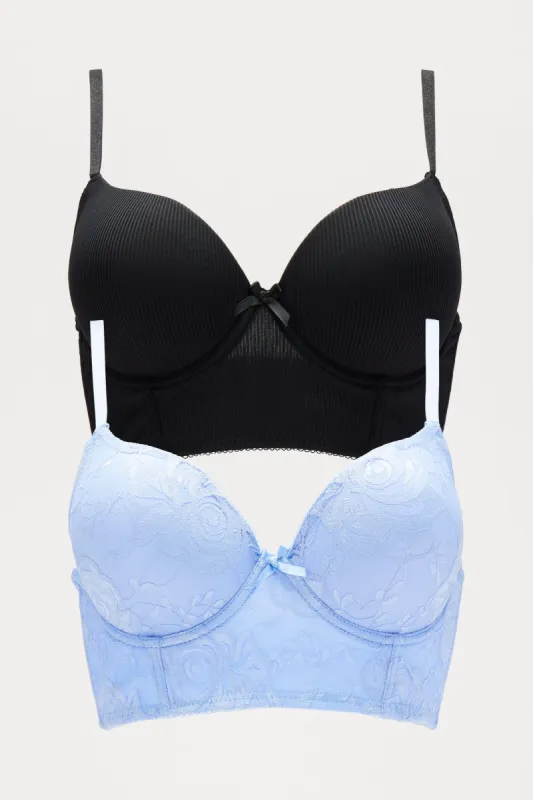 Made For You 2 Pack Bras - Blue/combo sold by Fashion Nova