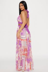 Dreaming Chiffon Maxi Dress - Magenta/combo sold by Fashion Nova