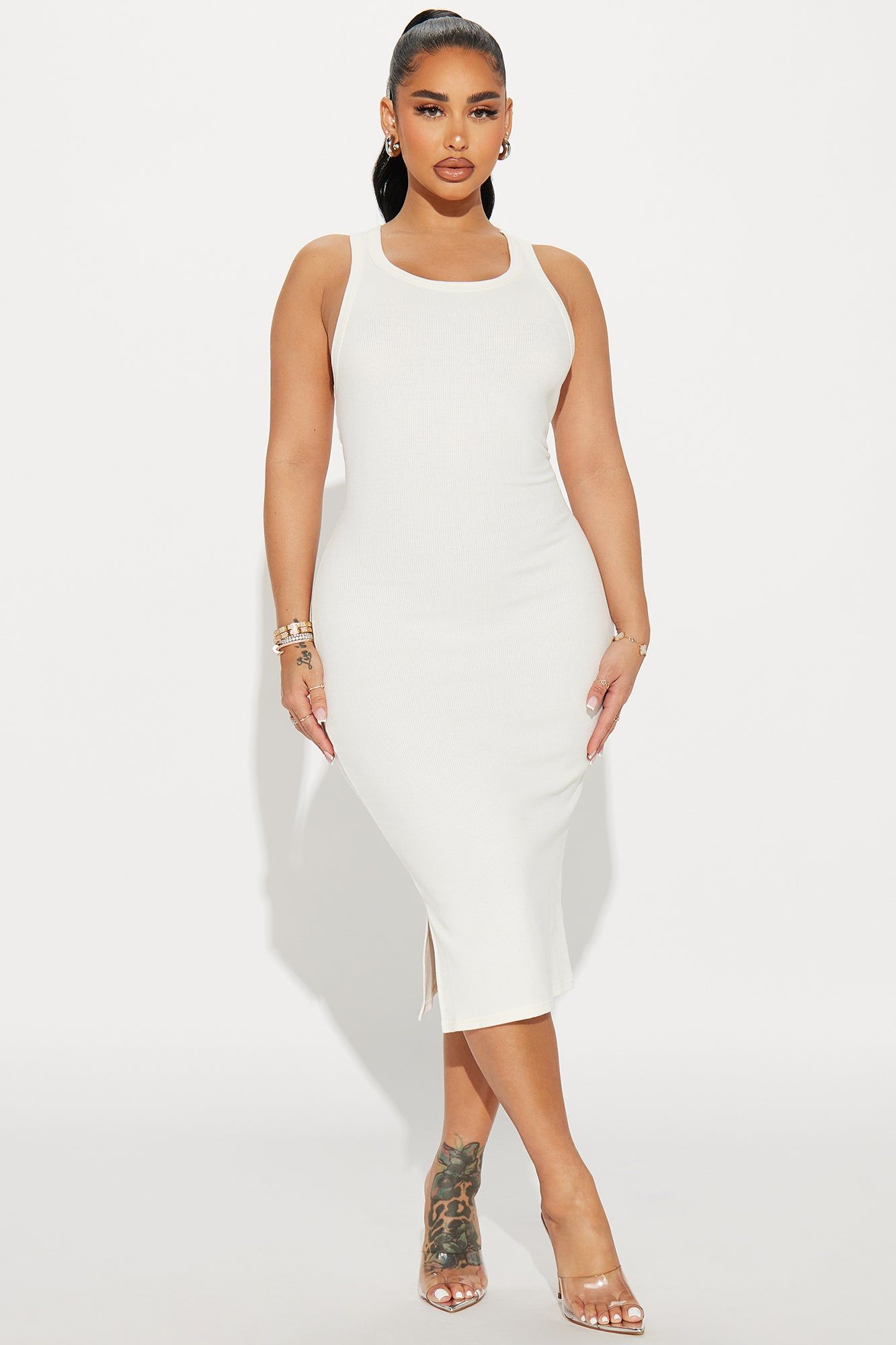 Kate Ribbed Midi Dress - Cream sold by Fashion Nova