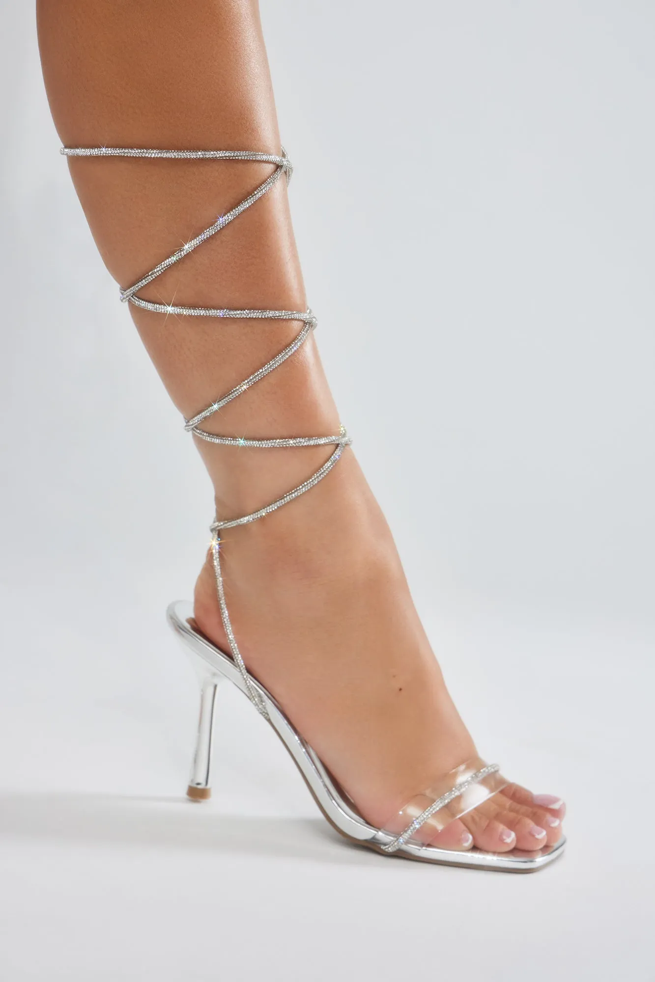 Flirty Ways Wrap Up Heels - Silver sold by Fashion Nova