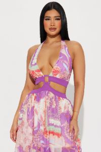 Dreaming Chiffon Maxi Dress - Magenta/combo sold by Fashion Nova