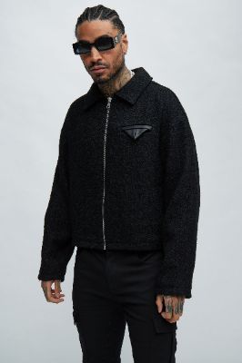 Delmont Textured Cropped Jacket - Black sold by Fashion Nova