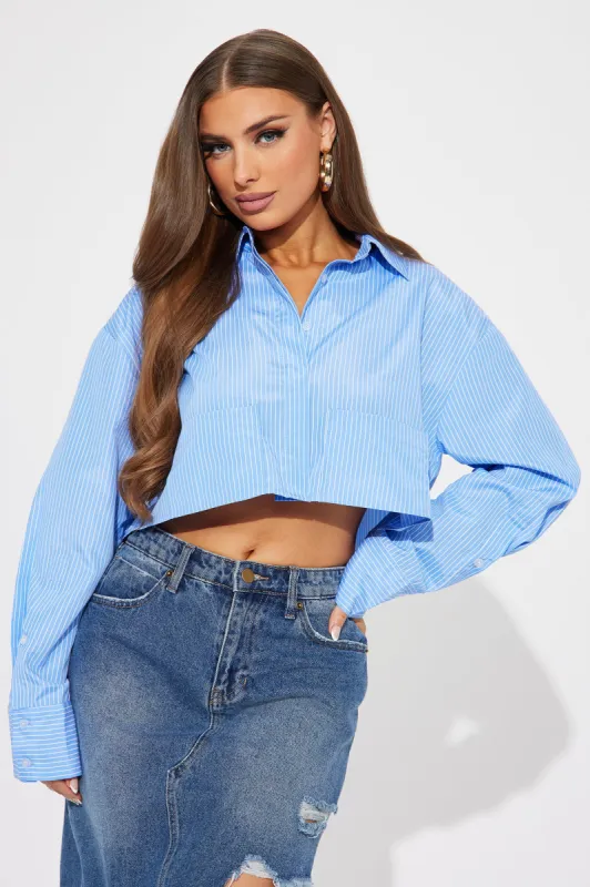 For The Day Striped Shirt - White/Blue sold by Fashion Nova