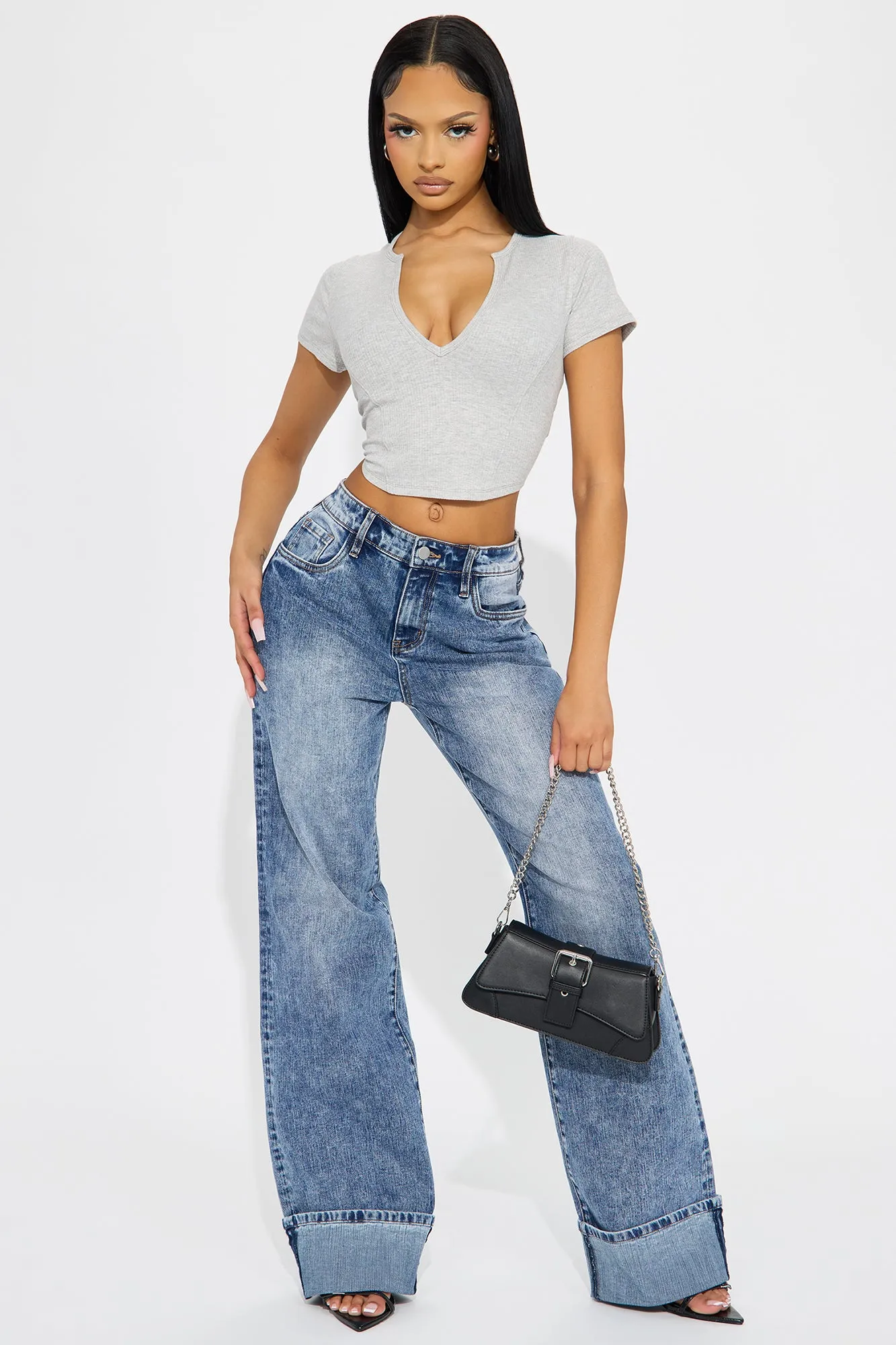Valentina Plunge Crop Top - Heather Grey sold by Fashion Nova product image thumbnail 2