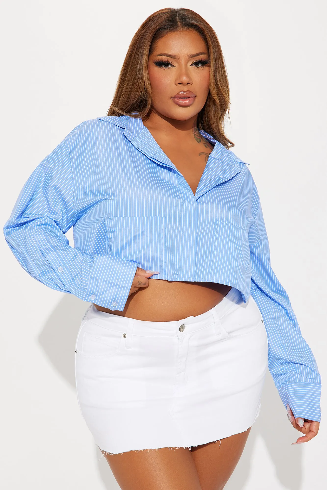 For The Day Striped Shirt - White/Blue sold by Fashion Nova product image thumbnail 5