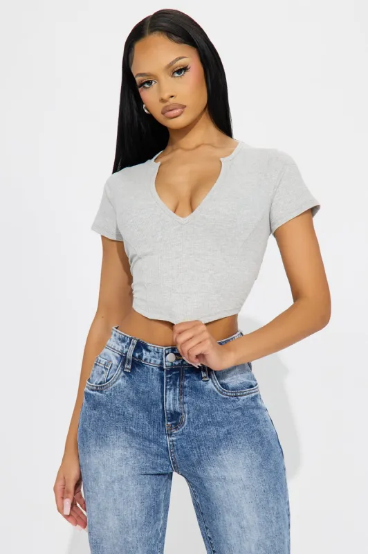 Valentina Plunge Crop Top - Heather Grey sold by Fashion Nova