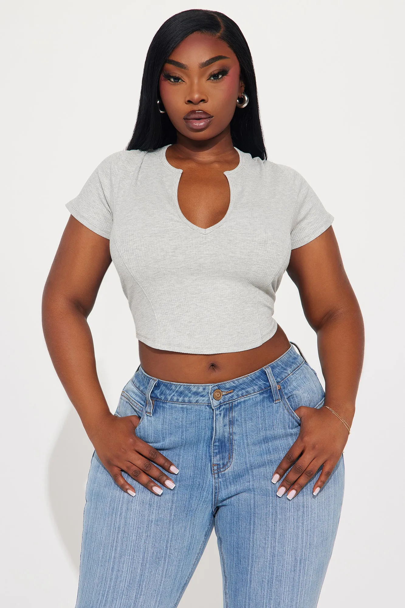 Valentina Plunge Crop Top - Heather Grey sold by Fashion Nova product image thumbnail 4