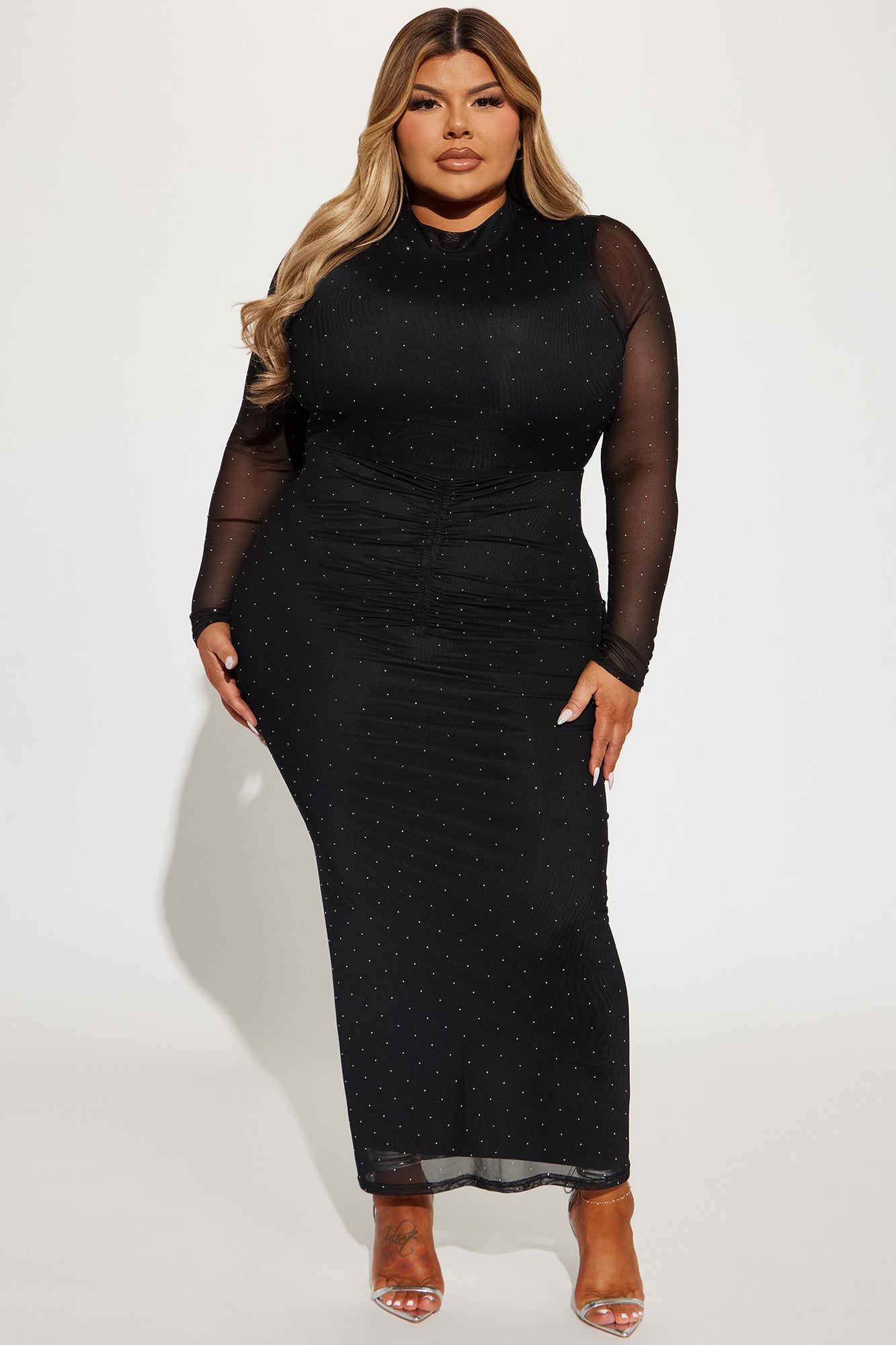 All That Glimmer Mesh Maxi Dress - Black sold by Fashion Nova product image thumbnail 4
