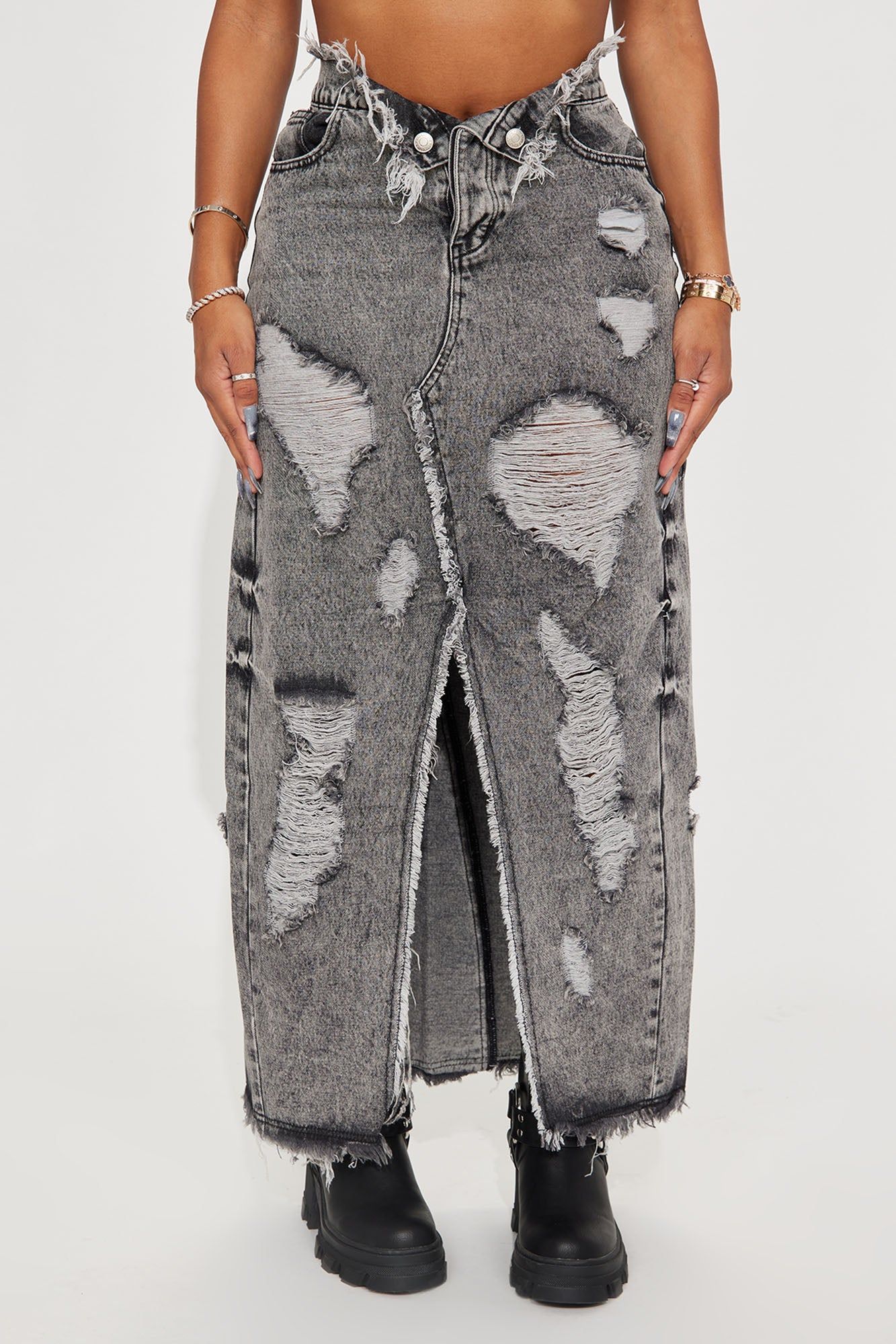 Daylight Dreaming Denim Maxi Skirt - Black Wash sold by Fashion Nova product image thumbnail 2
