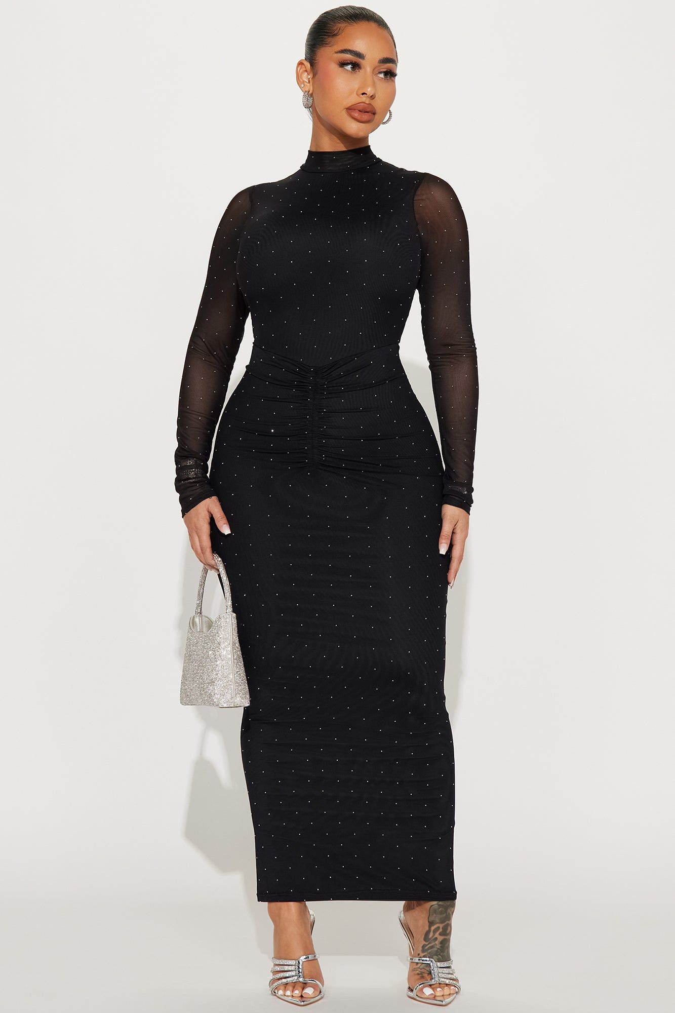 All That Glimmer Mesh Maxi Dress - Black sold by Fashion Nova