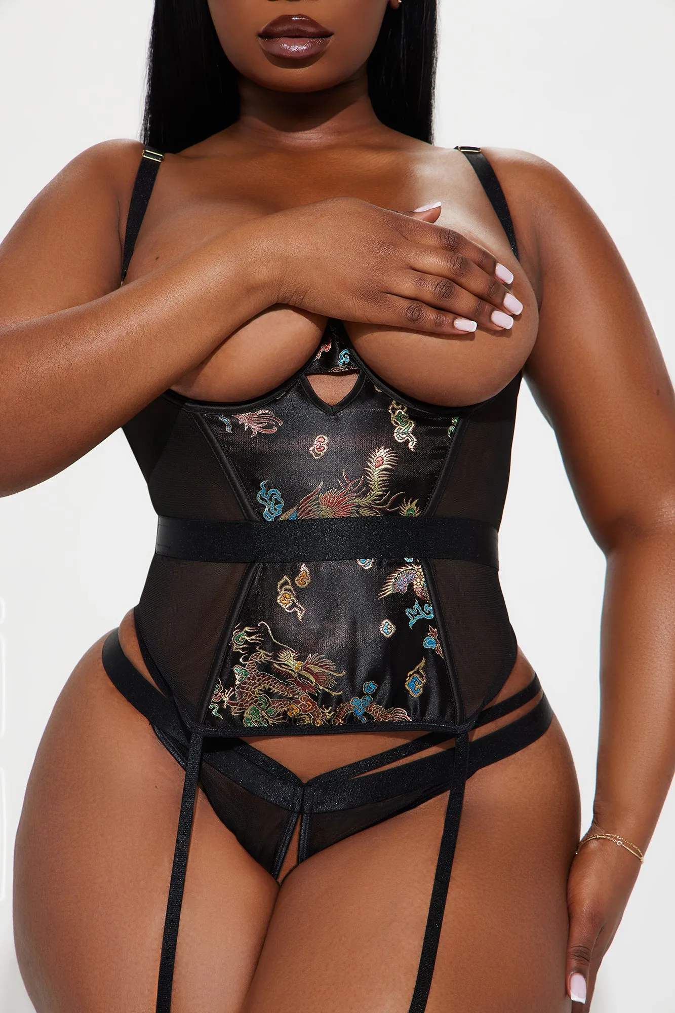 Lucky Dragon Open Cup Bustier Set - Black sold by Fashion Nova product image thumbnail 5