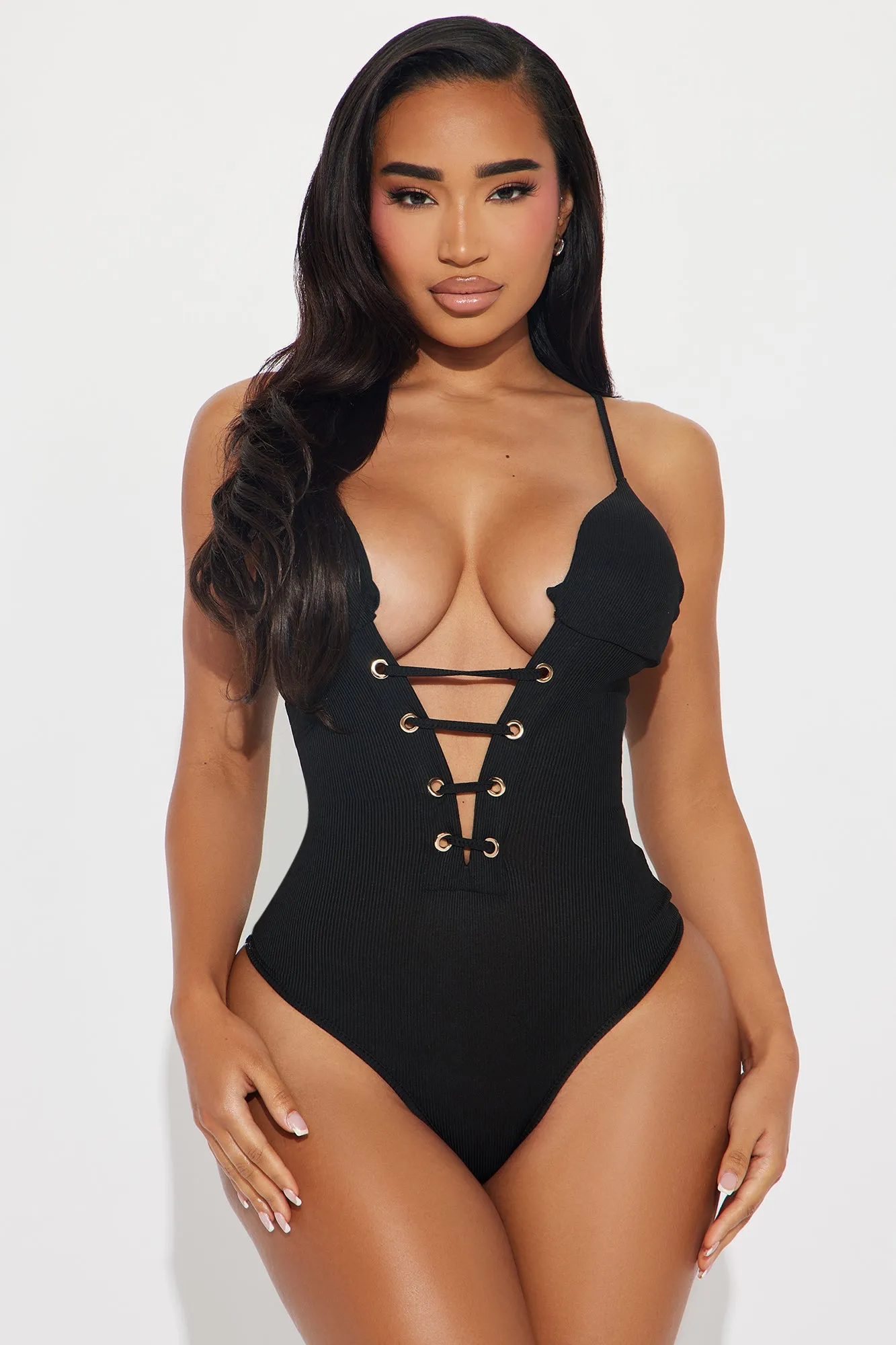 Brianne Lace Up Bodysuit - Black sold by Fashion Nova