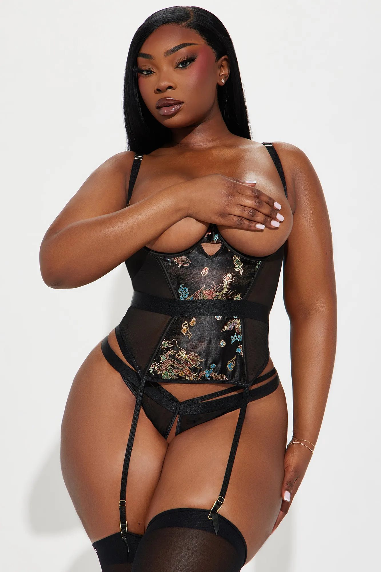 Lucky Dragon Open Cup Bustier Set - Black sold by Fashion Nova product image thumbnail 4