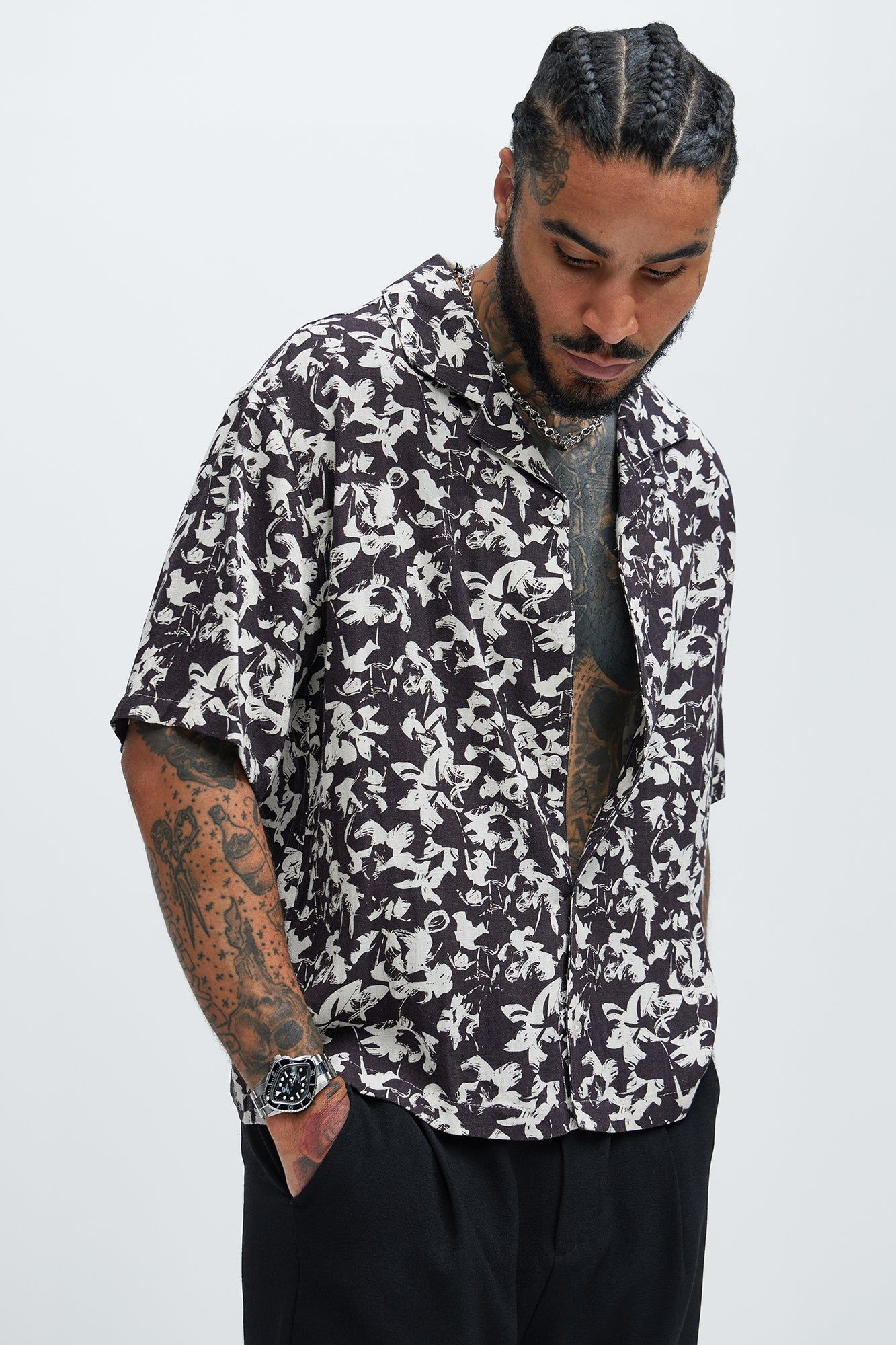 Salem Linen Shirt - Black/combo sold by Fashion Nova