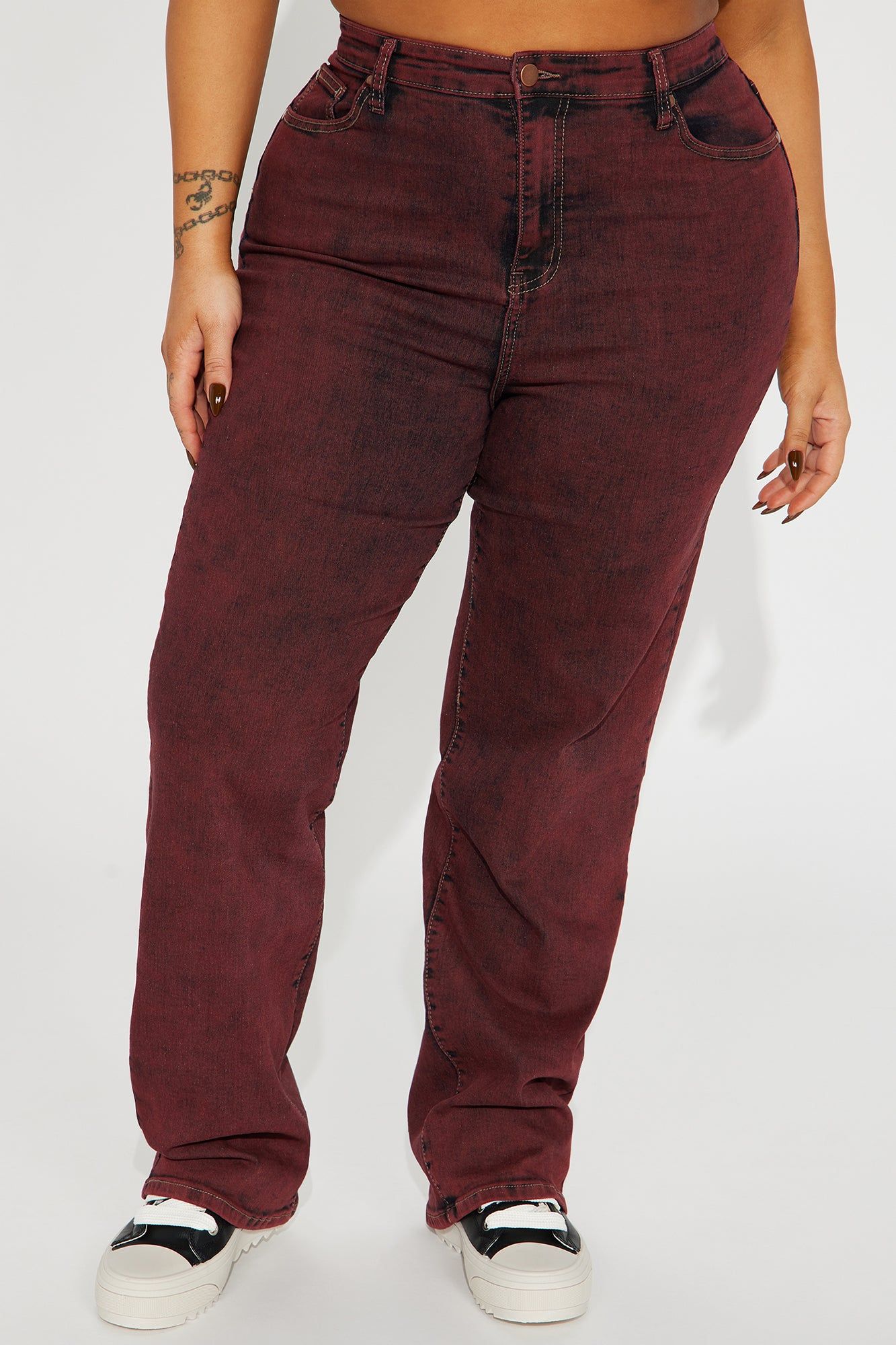 Candid Acid Wash Stretch Straight Leg Jeans - Red sold by Fashion Nova product image thumbnail 5