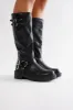 Miles Buckle Knee High Boots - Black sold by Fashion Nova