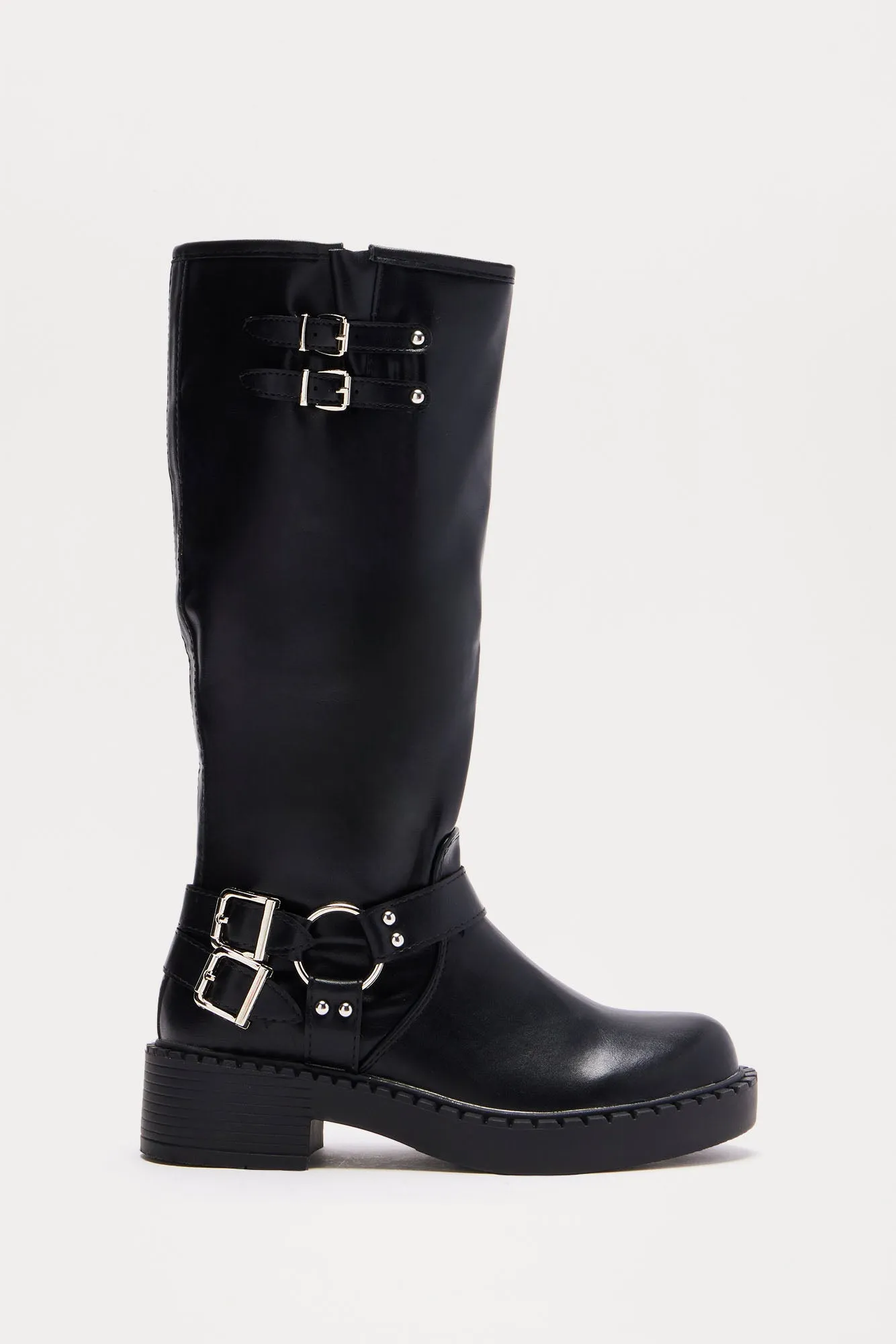 Miles Buckle Knee High Boots - Black sold by Fashion Nova