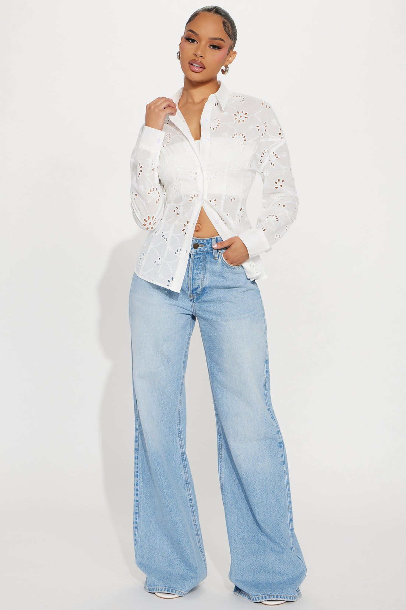 Katie Eyelet Shirt - White sold by Fashion Nova product image thumbnail 2