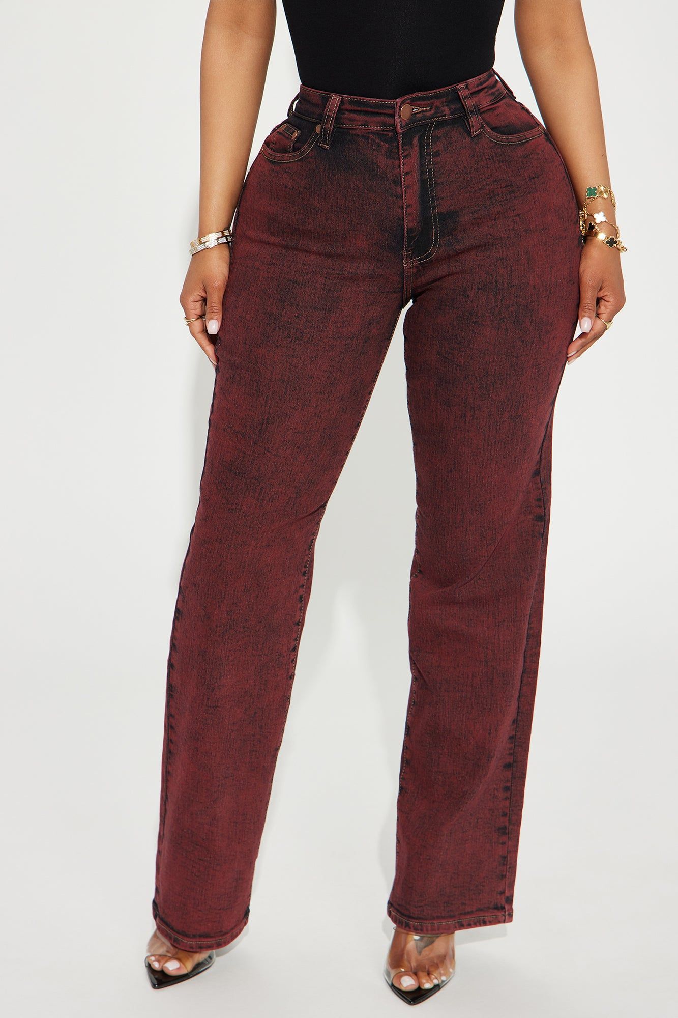 Candid Acid Wash Stretch Straight Leg Jeans - Red sold by Fashion Nova product image thumbnail 2