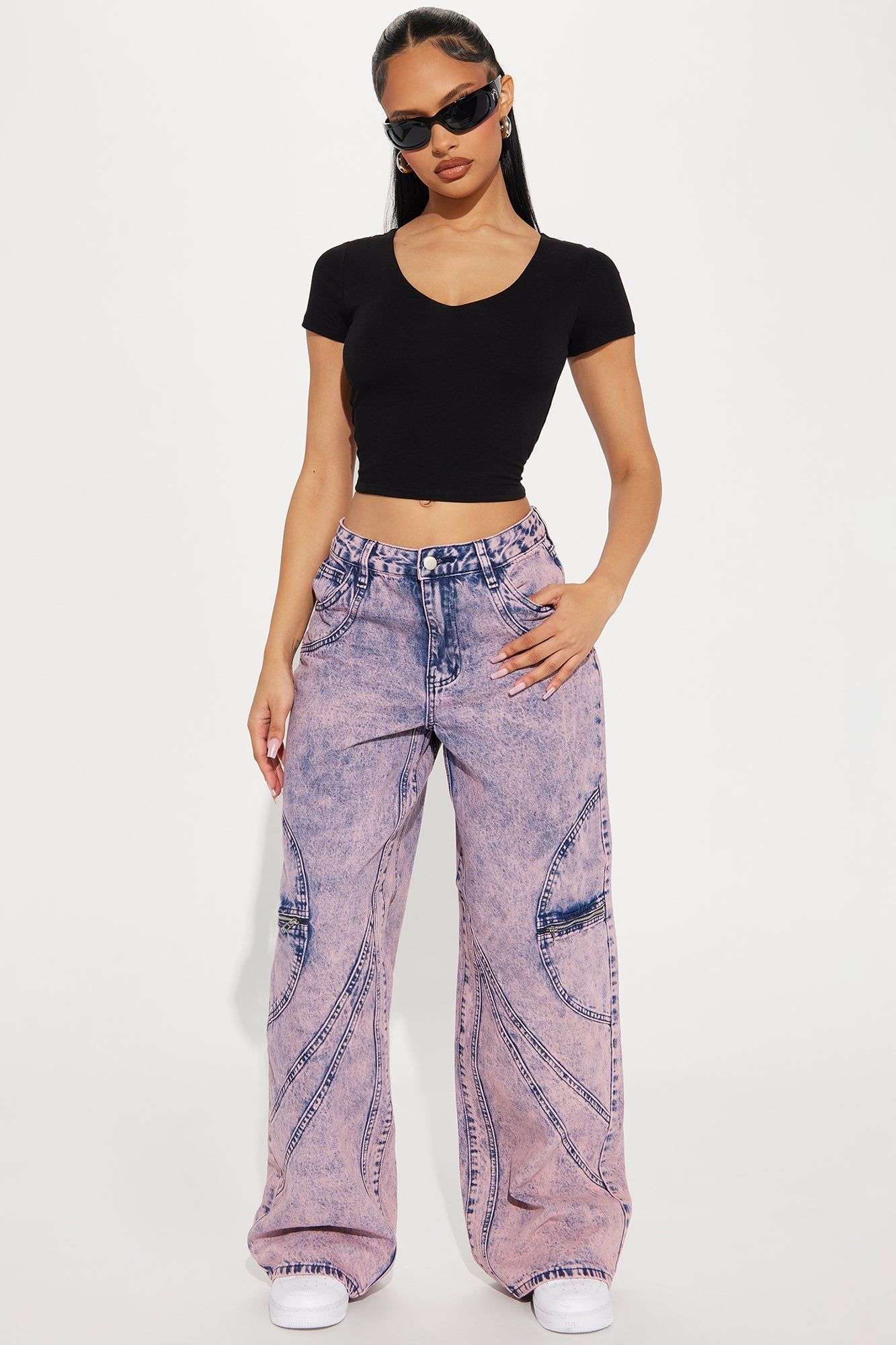 In Your Lane Acid Wash Baggy Jeans - Pink sold by Fashion Nova