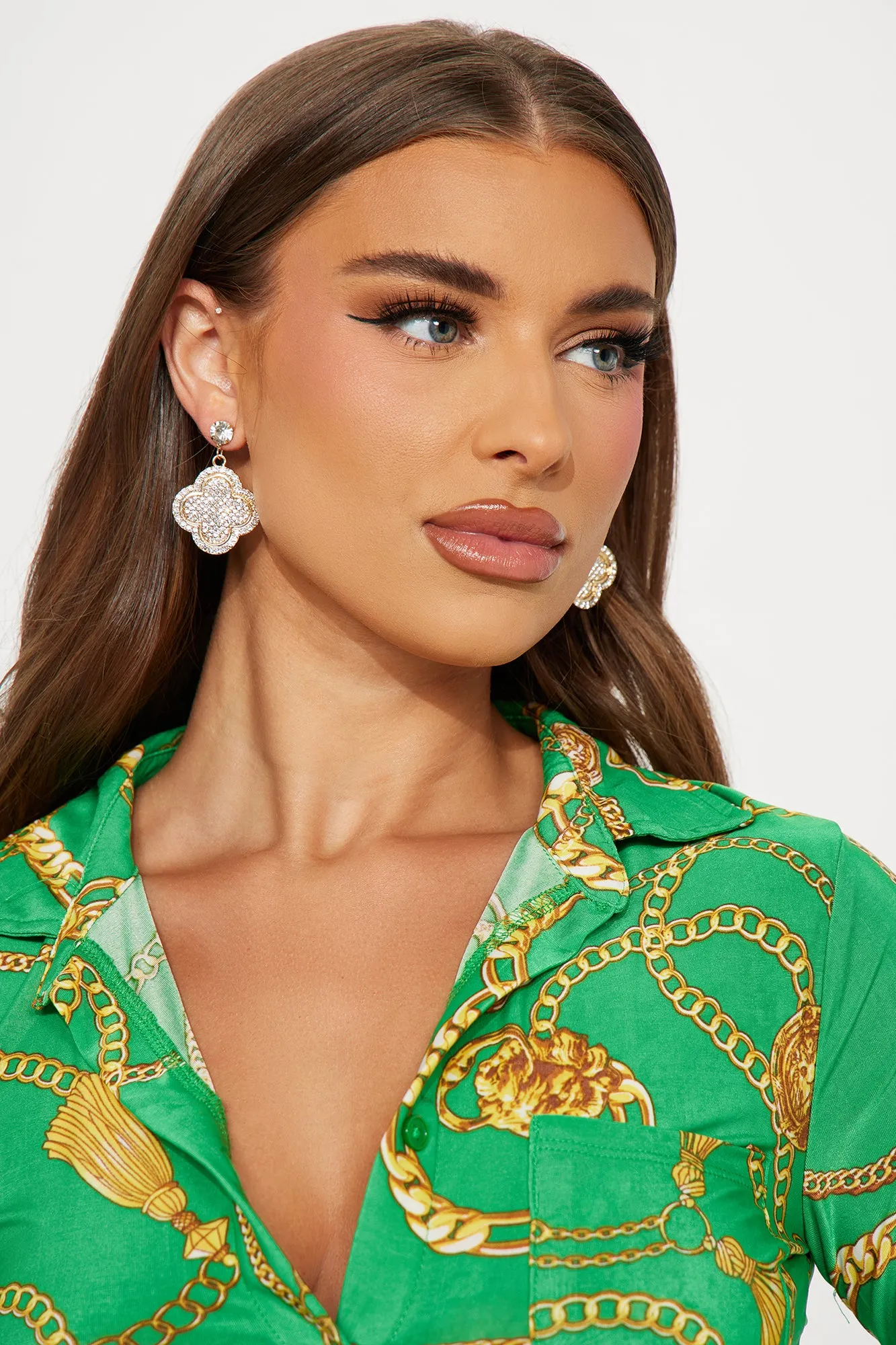 Clover Rhinestone Earrings - Gold sold by Fashion Nova product image thumbnail 2