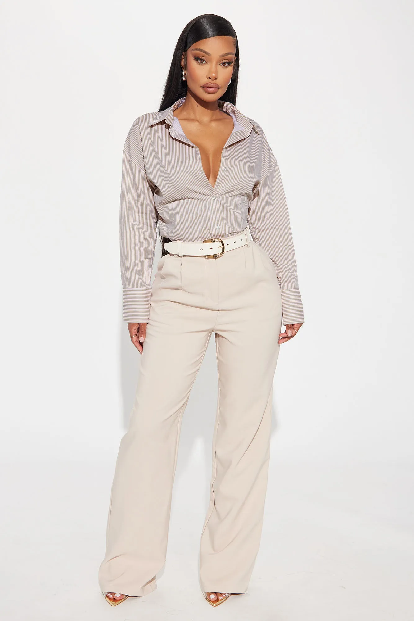 Sun's Out Striped Poplin Shirt - Khaki/combo sold by Fashion Nova product image thumbnail 2