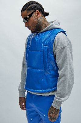 Da Baddie Faux Leather Puffer Vest - Blue sold by Fashion Nova