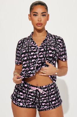 I Wanna Love You PJ Short Set - Black/Pink sold by Fashion Nova