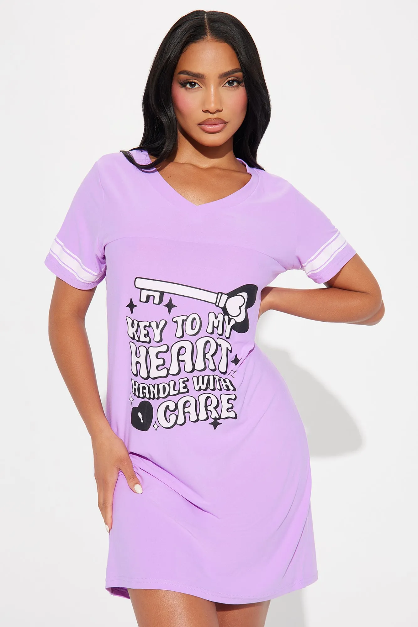Key To My Heart PJ Sleep Shirt - Purple sold by Fashion Nova