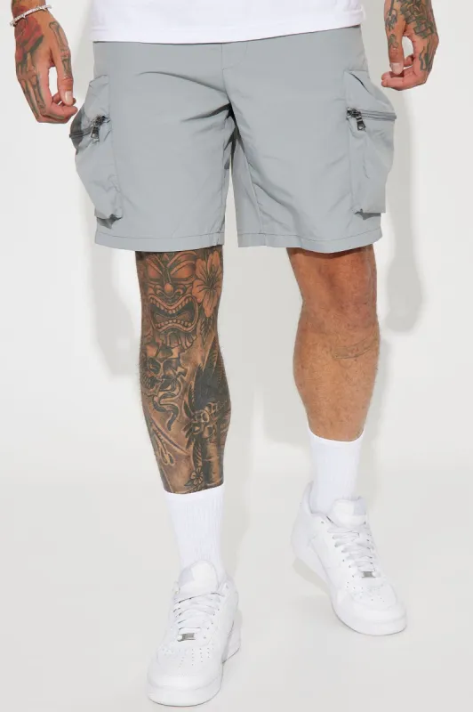 Buckle Up Nylon Cargo Shorts - Grey sold by Fashion Nova