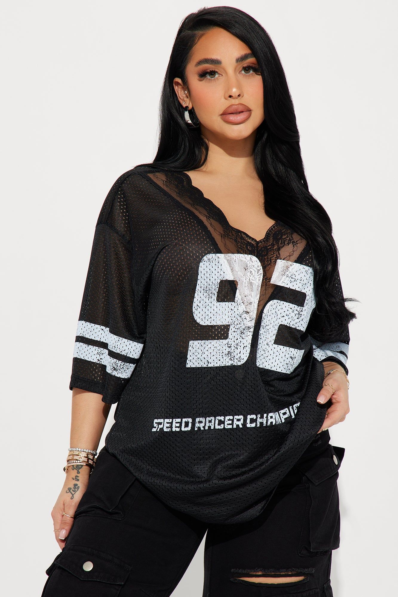 Box Suite Lace Jersey Tee - Black sold by Fashion Nova