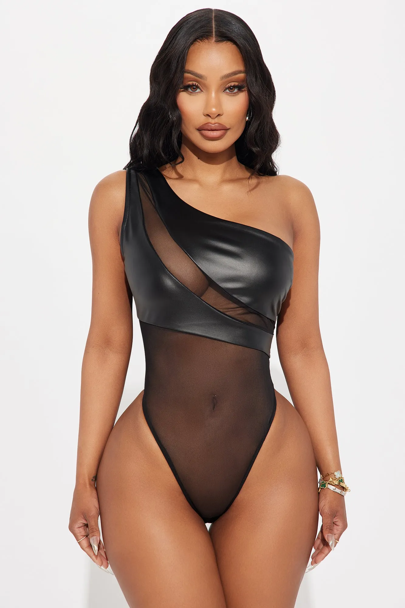 On Your Mind One Shoulder Bodysuit - Black sold by Fashion Nova