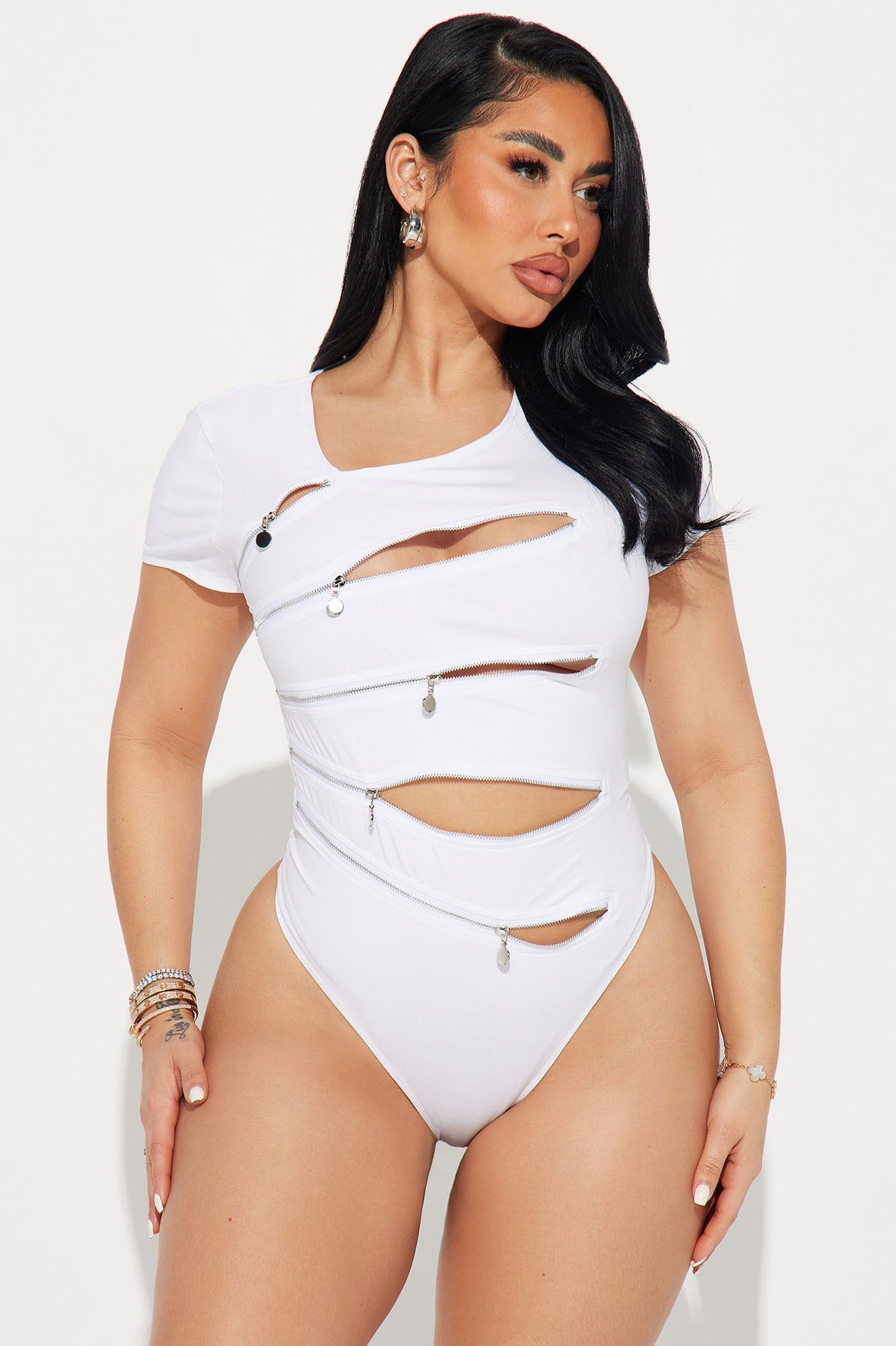 Unveiling Secrets Zipper Bodysuit - White sold by Fashion Nova