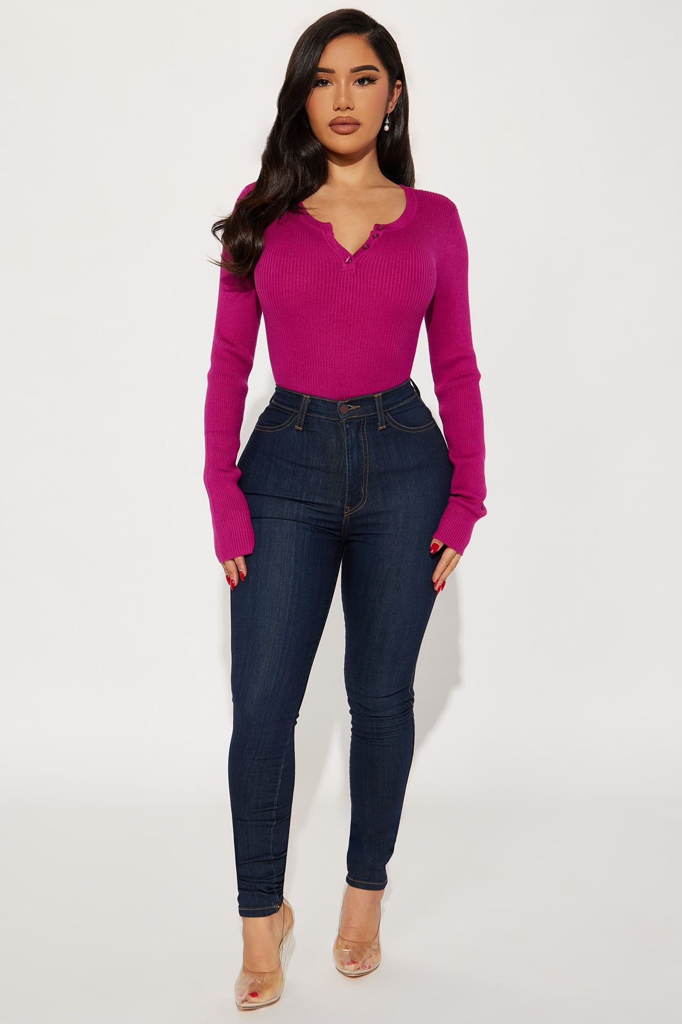 Shel Henley Sweater - Fuchsia sold by Fashion Nova product image thumbnail 2
