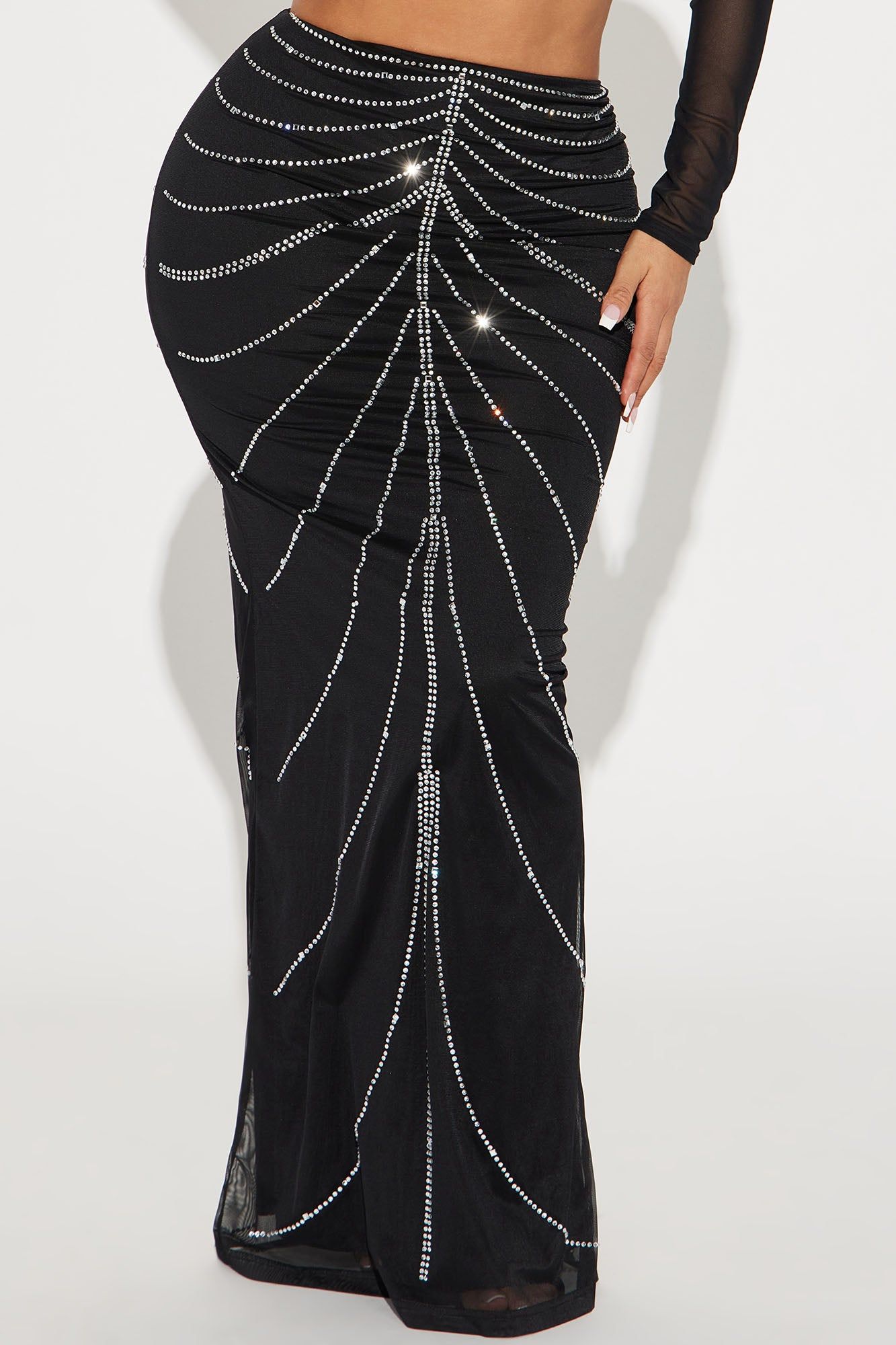 Diva Energy Rhinestone Mesh Maxi Skirt - Black sold by Fashion Nova product image thumbnail 2
