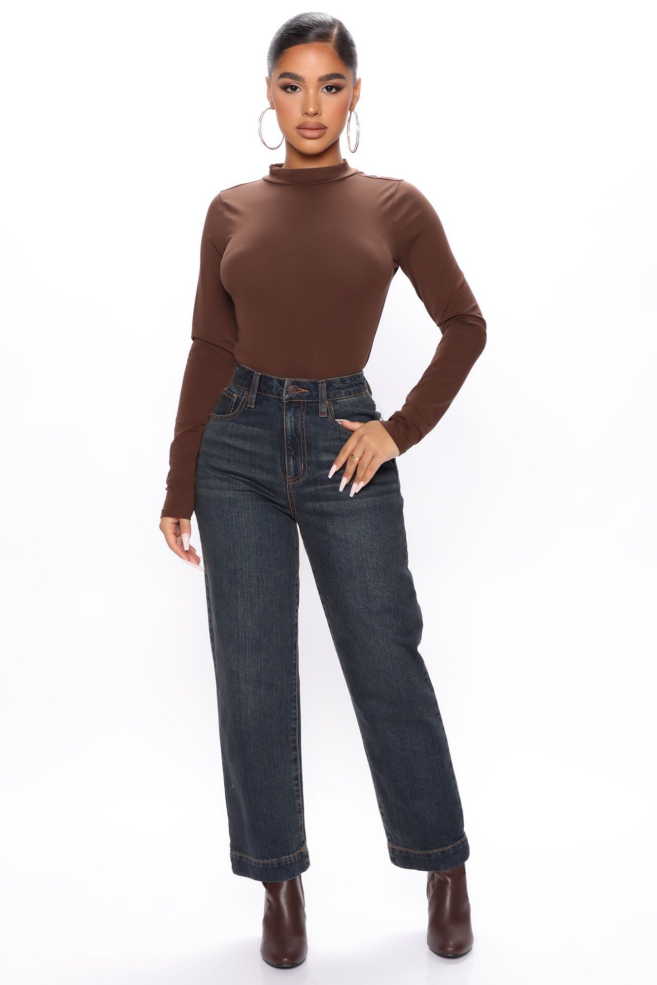 Melanie Mock Neck Bodysuit - Chocolate sold by Fashion Nova product image thumbnail 4