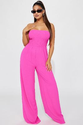 Mabel Smocked Jumpsuit - Hot Pink sold by Fashion Nova