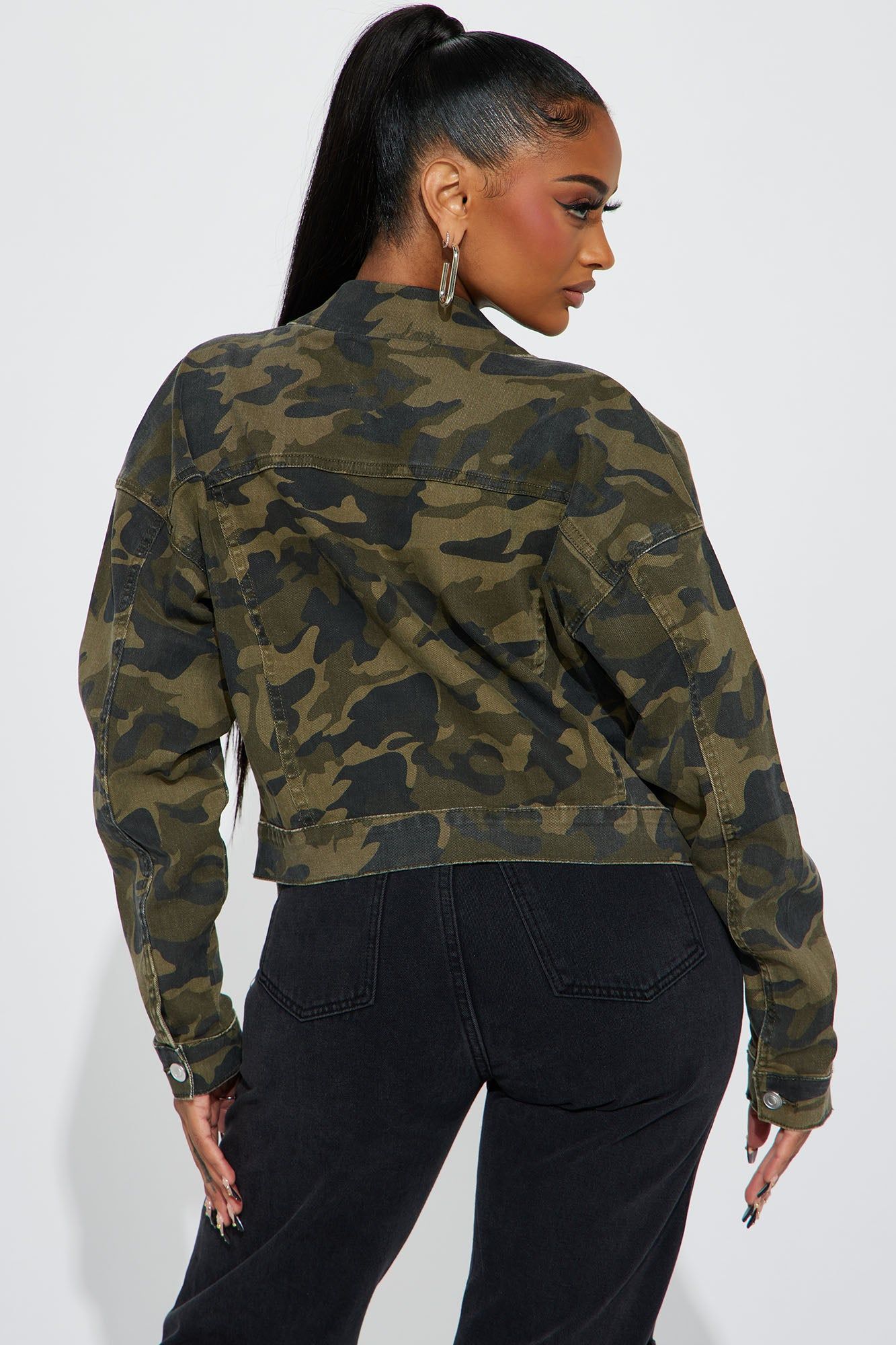 Frontline Flirt Camo Denim Jacket - Green/combo sold by Fashion Nova product image thumbnail 4