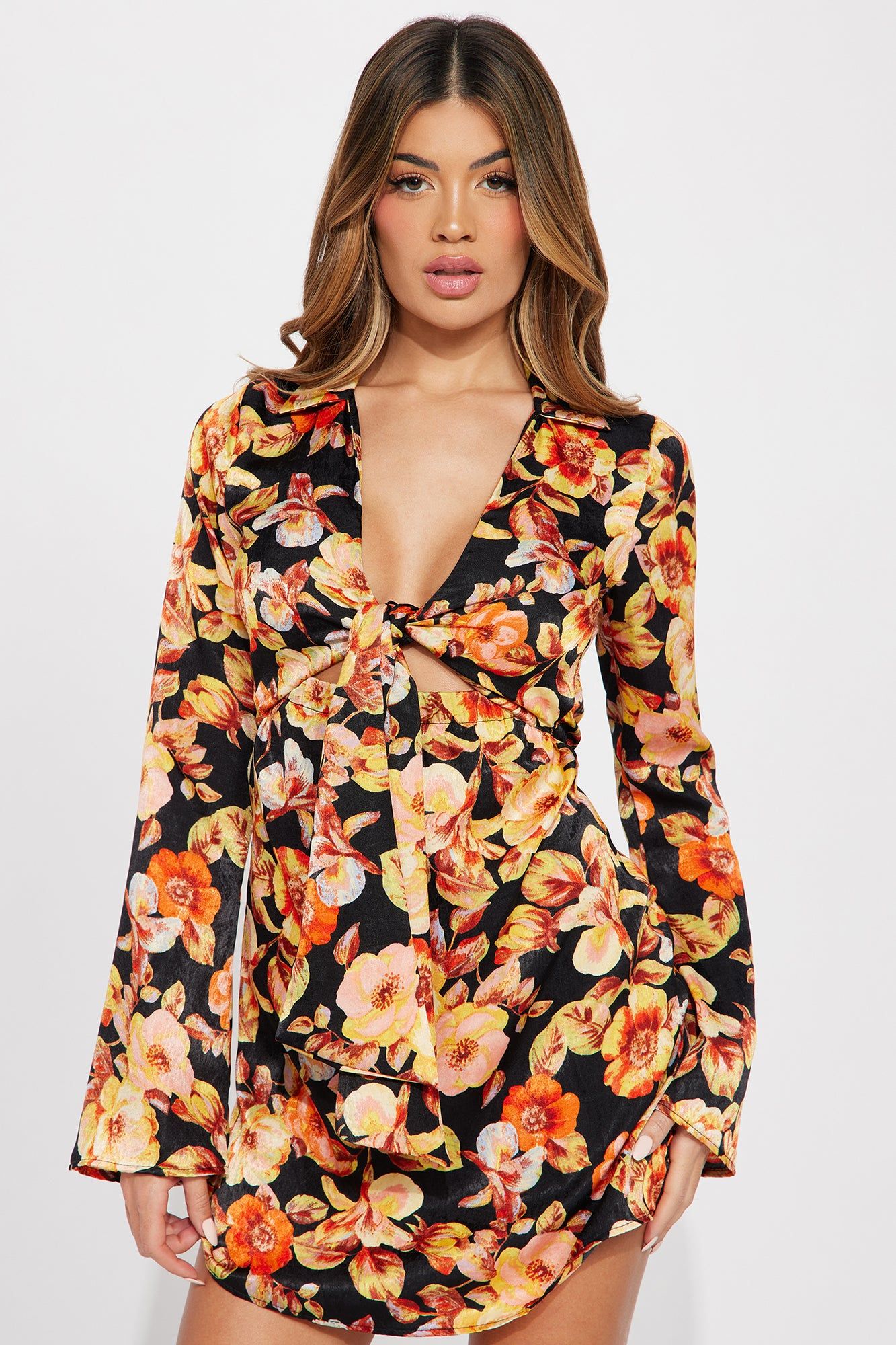 Summer Groove Floral Mini Dress - Black sold by Fashion Nova