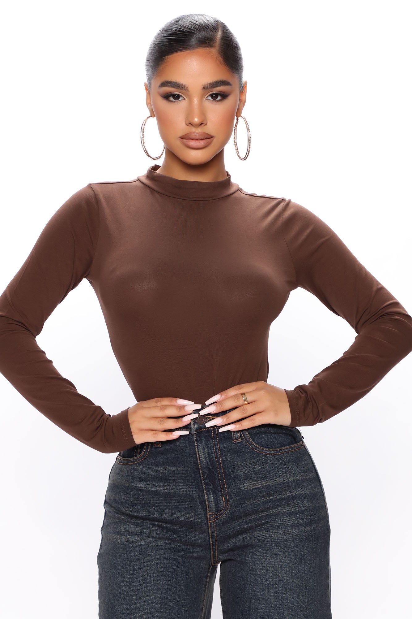 Melanie Mock Neck Bodysuit - Chocolate sold by Fashion Nova product image thumbnail 3