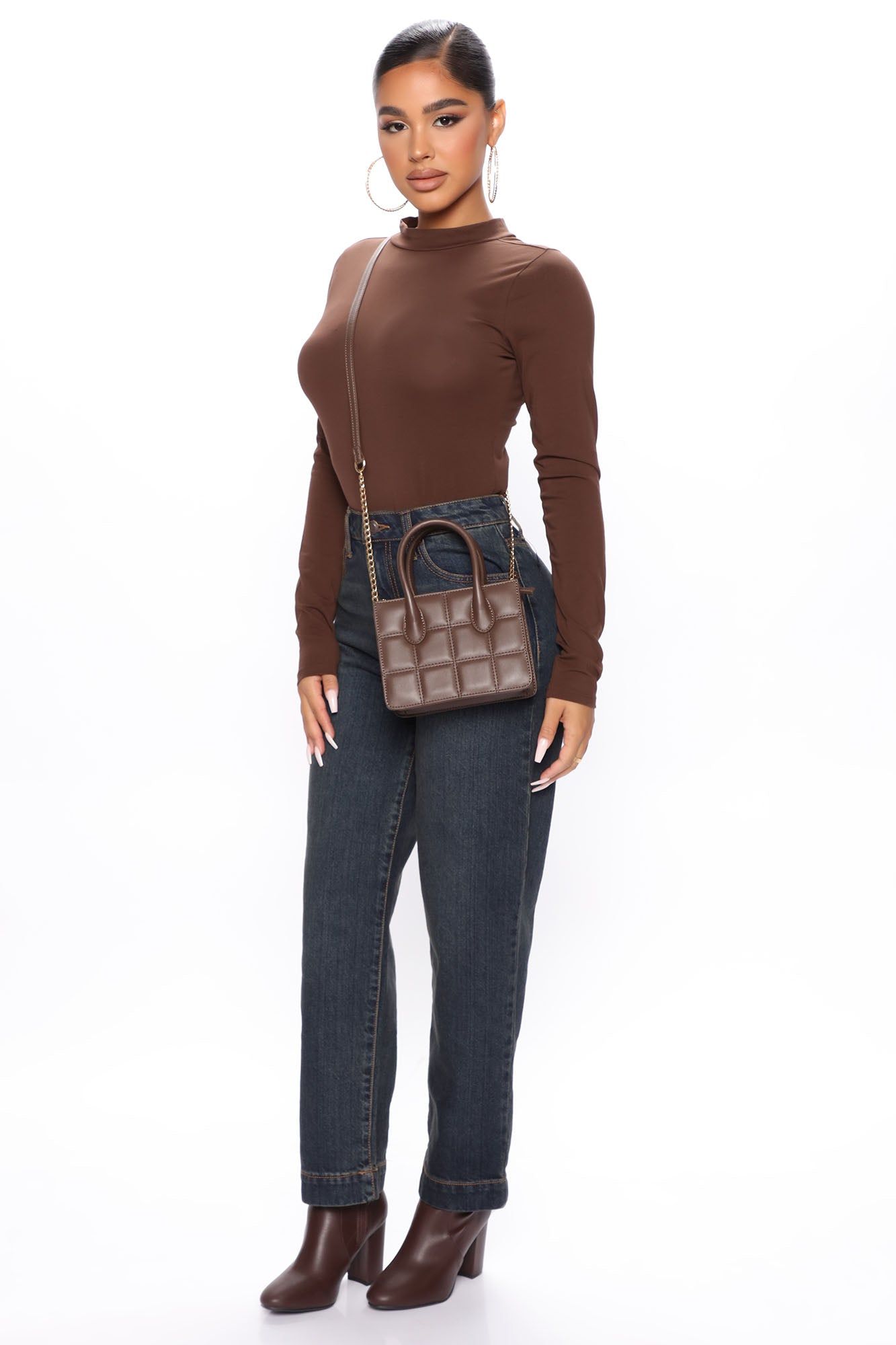 Melanie Mock Neck Bodysuit - Chocolate sold by Fashion Nova product image thumbnail 2