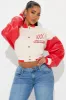 Mon Cheri Cropped Varsity Jacket - Taupe/combo sold by Fashion Nova